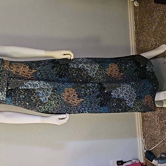 VTG HYPNOTIZED 1990s Peacock Spaghetti Strap High Waist Resort Slip Maxi Dress - Picture 4 of 9